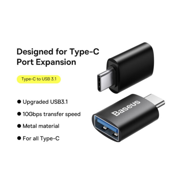 Baseus Ingenuity Series Mini OTG Adapter Type-C Male to USB-A 3.1 Female Converter – Black