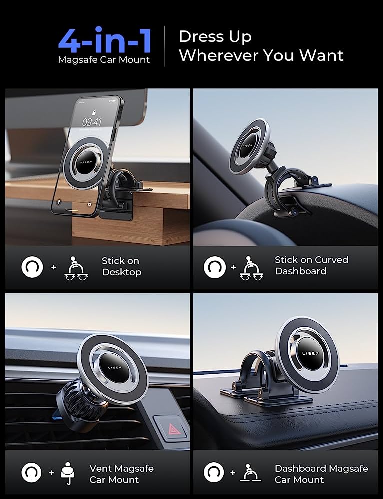 LISEN Fits MagSafe Car Mount 20 Strong Magnets Magnetic Phone Holder for Car