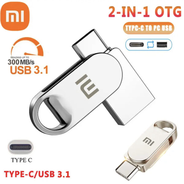 Xiaomi 2TB USB 3.1 U Disk 2 in 1 OTG 1TB 512GB High Speed Type-C Interface  Computer Dual-Use Dual Interface Metal Flash Memory
