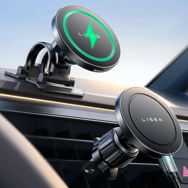 Lisen Car phone holder with MagSafe Feature & 15W Wireless Charger