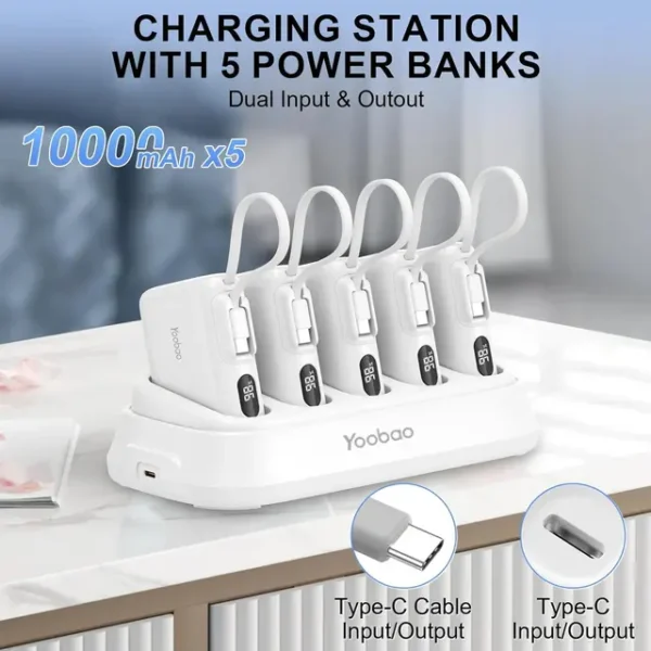 Yoobao 5Pcs 10000mAh Power Bank with Charging Station Set PD 20W Fast Charging - Image 3