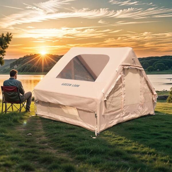 Green Lion GT-4X Inflatable Camping Tent, Breathable Anti-Mosquito Design, 3-4 Persons Capacity, Storage Pockets, Ventilated Windows- Beige - Image 2