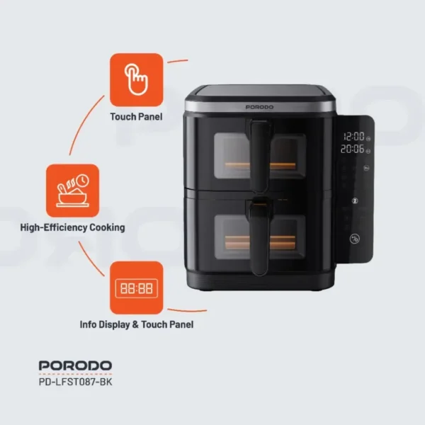 Porodo Lifestyle Double Stack Air Fryer with 12 Presets - Black - Image 6