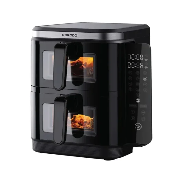 Porodo Lifestyle Double Stack Air Fryer with 12 Presets - Black - Image 7