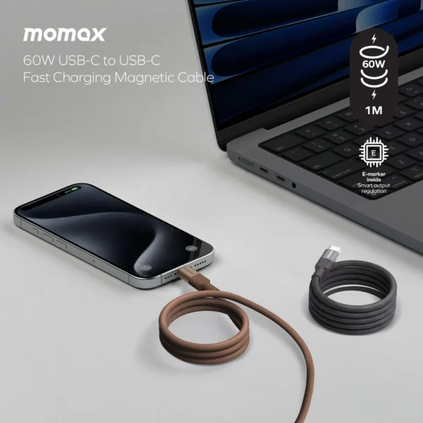 MOMAX MAG LINK 60W USB-C TO USB-C MAGNETIC CABLE - Image 2