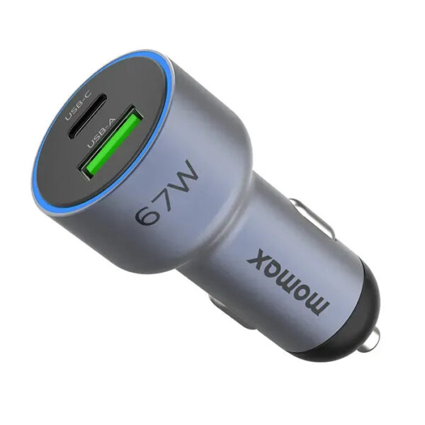 MOMAX MOVE 67W DUAL PORT CAR CHARGER SPACE GREY