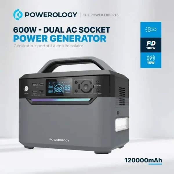 Powerology PPBCHA39 120000mAh 600W Dual AC Socket Power Generator - Image 2