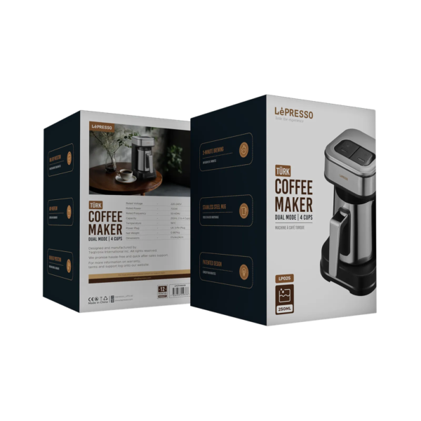 LePresso Türk Coffee Maker Dual Mode 4 Cup 250ML Capacity Stainless Steel Mug 3 Minute Brewing Anti Overflow & Over Heat Protection - Image 2