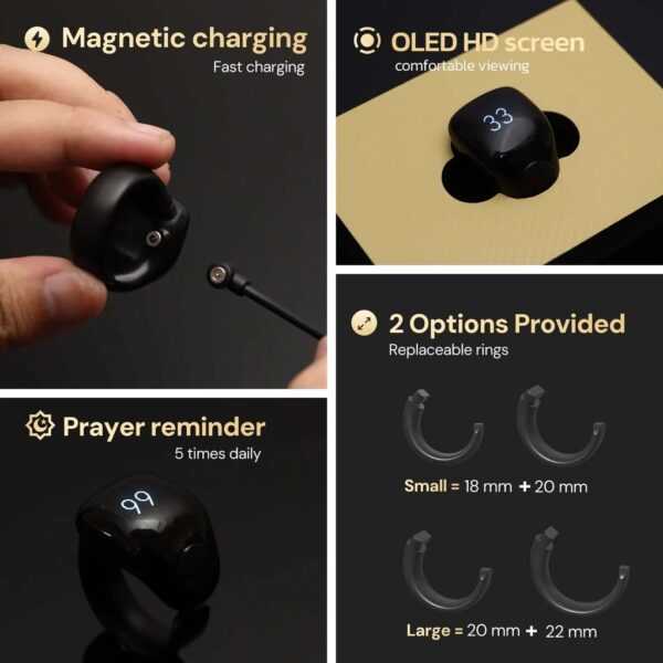 Weslamic ITasbih Salam Zikr Ring Smart Tasbeeh Counter Daily Prayer Reminder OLED DIsplay - Image 4