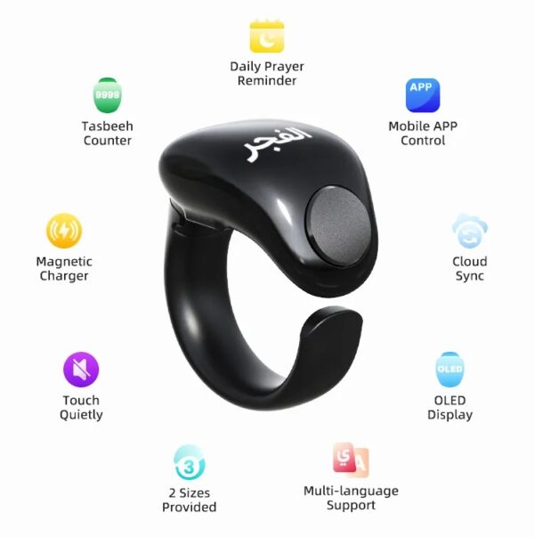 Weslamic ITasbih Salam Zikr Ring Smart Tasbeeh Counter Daily Prayer Reminder OLED DIsplay