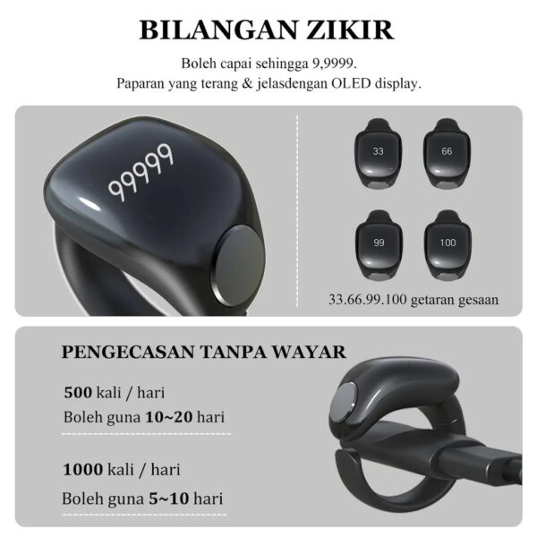 Weslamic ITasbih Salam Zikr Ring Smart Tasbeeh Counter Daily Prayer Reminder OLED DIsplay - Image 2