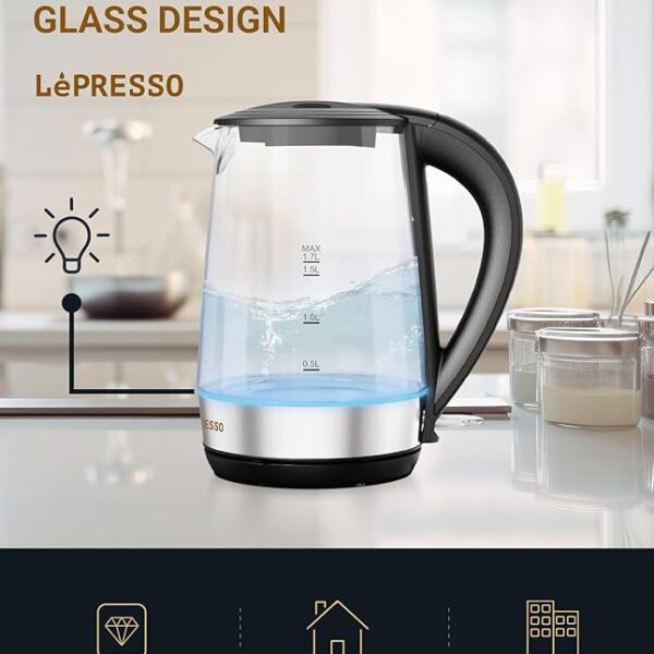 LePresso 360 Transparent Quick-Boil Glass Kettle, 1.7 Litre