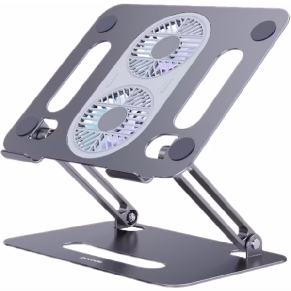 Porodo Alum. alloy Adjustable Laptop Stand with Cooling Fan- Grey