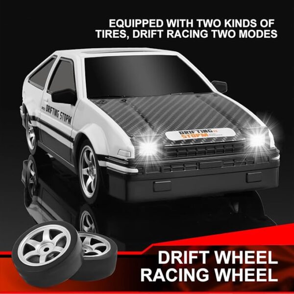 Drift Car, 1:16 Scale 4WD RC Racing Car, 30KM/H High Speed with LED Lights, Drifting Tires and 2 Batteries for Kids and Adults