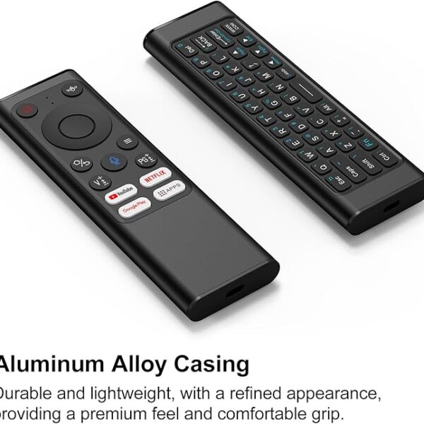 KASTWAVE Universal TV Remote Mini Keyboard Wireless Combo with Voice Air Mouse, IR Learning, Rechargeable Keypad Controller for Android TV Box,HTPC,Windows MacOS (2.4G &Bluetooth) Aluminum