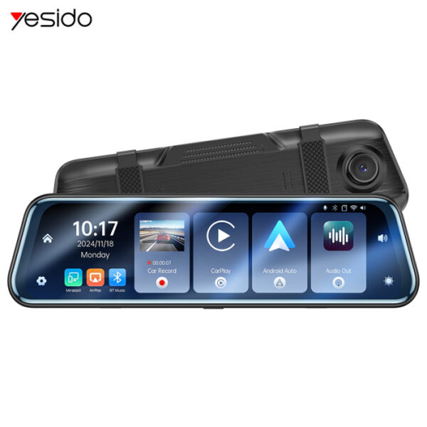 Yesido Km24 Carplay Streaming Rearview Mirror, Dash Cam Android Auto Airplay Screen