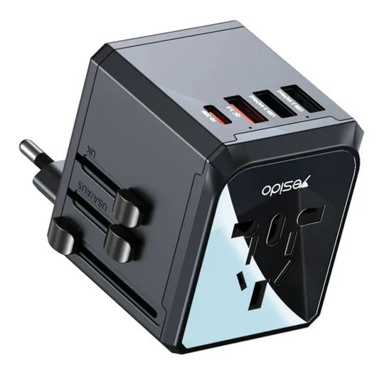 YESIDO MC24 Travel Adapter - 20W Power, 3 USB + Type-C Ports, Universal Plug