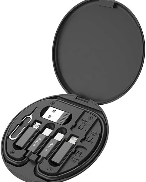 ProOne PCK001 USB Adapter Kit Cable Card,Multi-Type Charging Cable Case Convertor USB C to Lightning Type C Micro Adapter Data Transfer Contains Card Slot for Traveling, Use as Phone Holder
