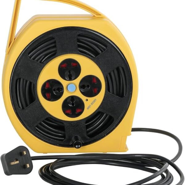 Green Lion GS-350 Power Socket with Wire Storage, Portable Handle, Pure Copper Wire, 2200W Power Delivery, 4 Universal Sockets, 15m Wire Length - Yellow