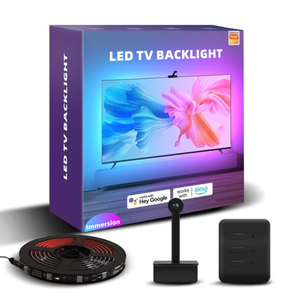 LED Backlight with Camera, Wi-Fi TV Backlights for 47-55 inch TVs PC, Immersion RGBIC Strip Light Compatible with Alexa & Google Assistant, App Control