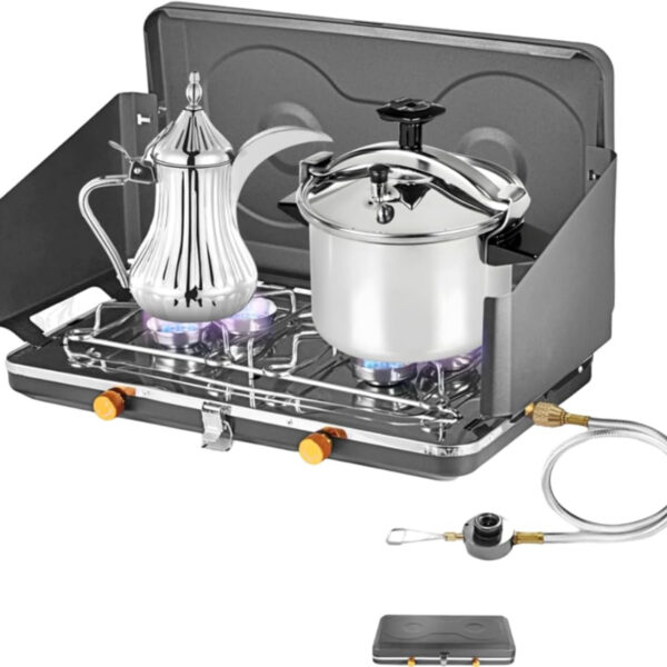 Camping Family 20000W Double Burner Gas Stove with Foldable Switch and 100cm