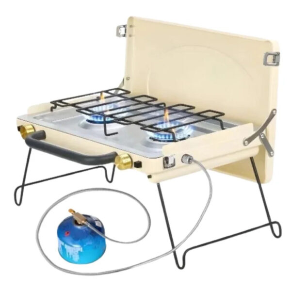 Portable Camping Stove 2-Burner, Propane Camp Stove with Foldable Legs