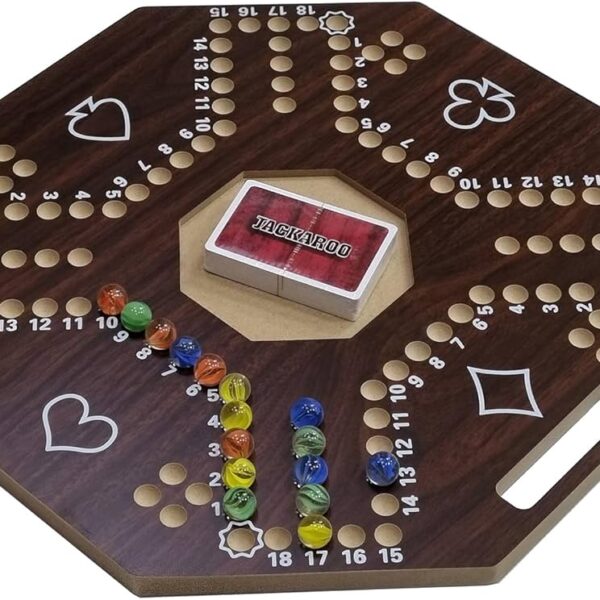Jacaro Wooden Card Game - 40 x 40 cm Deluxe Hexagonal Game Board for Interactive Strategy and Family Fun for 2-4 Players