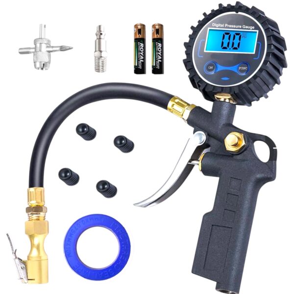 Digital Tire Pressure Gauge with Inflator, 250 PSI Air Chuck and Compressor Accessories Heavy Duty with Quick Connect Coupler