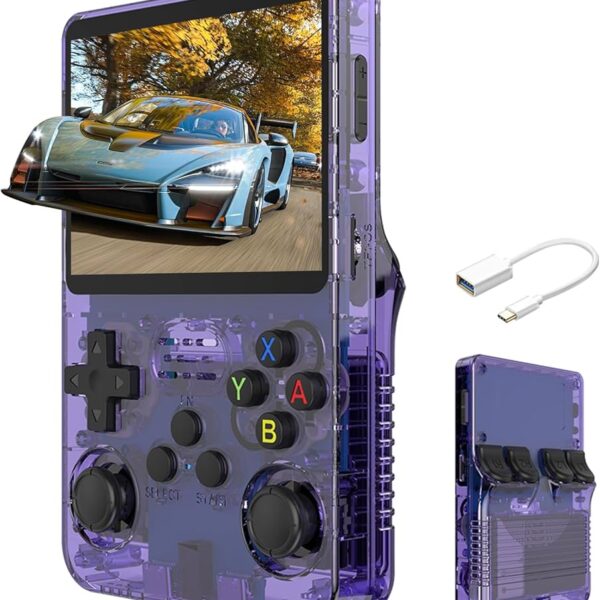 R36S Handheld Game Console, Retro Handheld Video Game Console 3.5 Inch IPS Screen Open Source Linux System Built-in 15000+ Games, 32G+64G TF Card, black