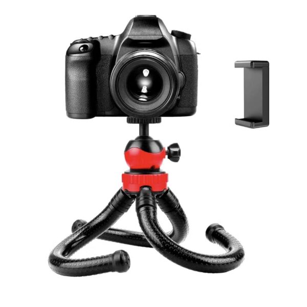 Octopus Tripod Foldable Flexible Tripod gorilla tripod Stand with Universal Mobile Holder for Vlogging Streaming Photography Compatible With All Smartphones, Action Cameras, and DSLR {(12 Inch) RED and BLACK}