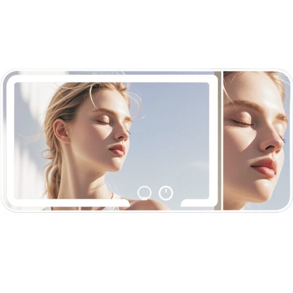 Porodo Lifestyle Shinevibe LED Car Makeup Mirror with Adjustable Brightness, ABS Material, Elastic Band, Cool & Natural & Warm Light Modes, Type-C Charging Port, 2-3 Hours Charging Time, 600mAh Battery Capacity, 5 Hours Working Time, Easy Installation, Touch Control - Cream