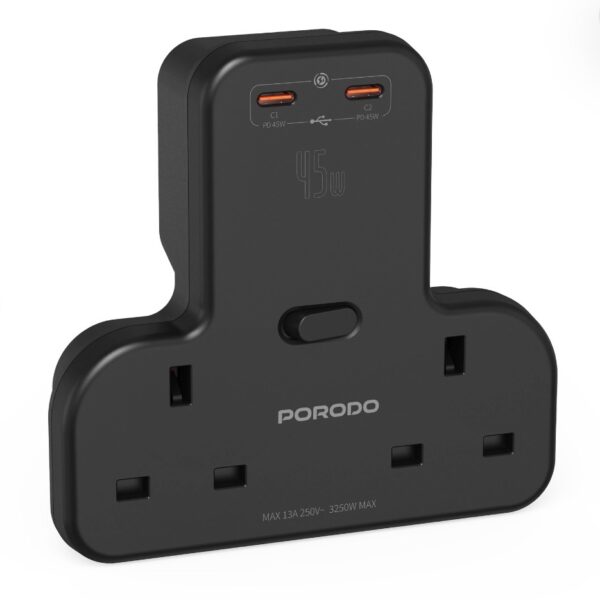 Porodo PD 45w 2c Port Adapter - Black