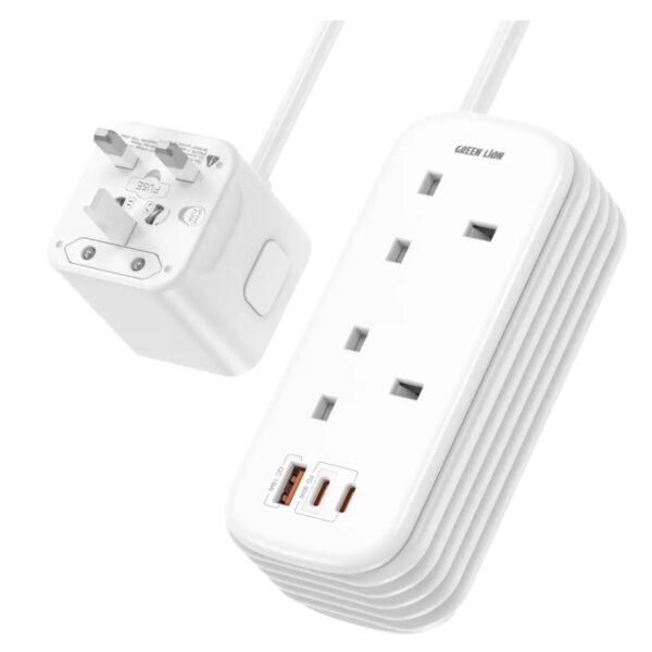 Green Lion GS-600 Power Strip USB-C | USB-A | 2*UK AC Outlets PD 30W - White